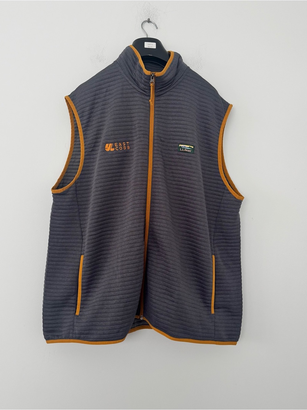 L.L. Bean Mens 2XL Slightly Fitted Quilted Vest Gray with Mustard Trim East Cobb